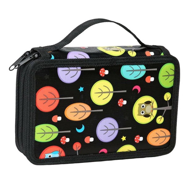 Bolsa de lápices de 2 capas con 72 ranuras, bolsa de papelería, bolsa de maquillaje, funciones, 7,87x4,92x3,15 pulgadas, doble cremallera, bolsa , negro Negro-1