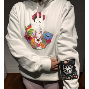 Genérico - Polerón Canguro Frida Kahlo Blanco Talla L Unisex