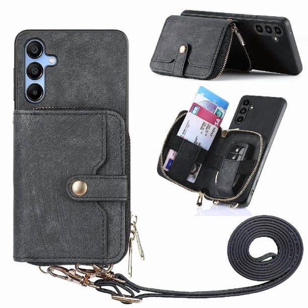 Funda Tipo Cartera con Correa Cruzada para Samsung Galaxy A16 Protección Contra Golpes Negro