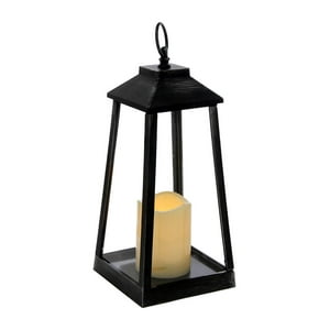 Vgo - Fanal Plástico Con Vela Led 32X14X14 Cm Negro Desteñido