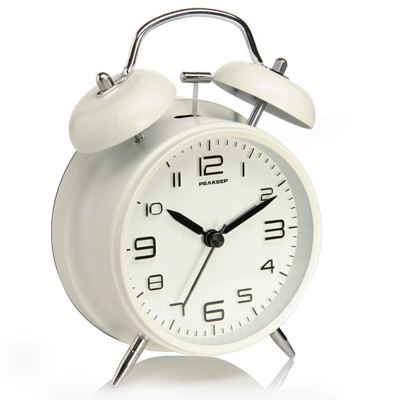 Despertador Peakeep Twin Bell de 10 cm con retroiluminación, color blanco