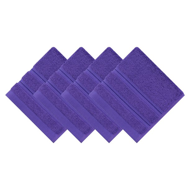 REGALWOVEN Paquete de 4 paños de algodón a rayas sólidas, toallas de mano suaves y absorbentes para cara, cuerpo y spa, color púrpura claro 13" x 13"