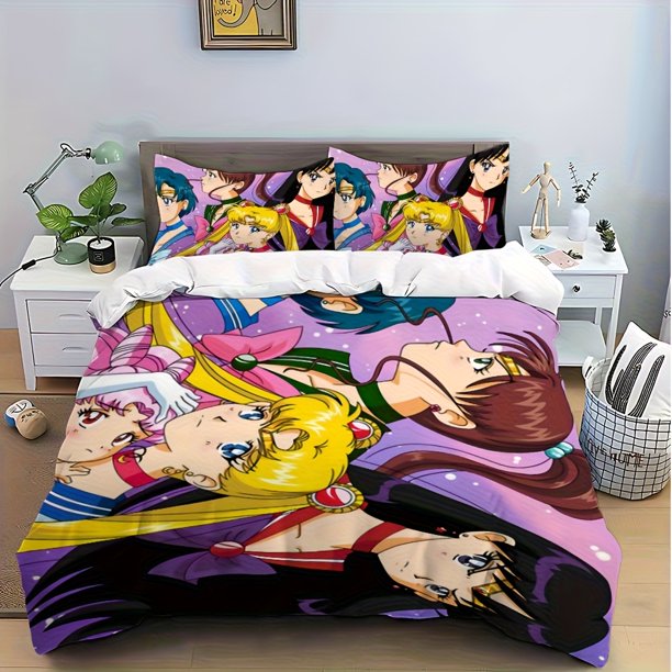 3pcs bedding Featuring a Cartoon Design of a Magical Moon Girl Ideal for All Seasons Available in Single