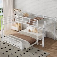 M&Ms - L-Shaped Metal Twin Over Full Size Bunk Bed, White