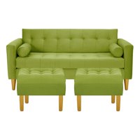 Bodevir - Sofa Retro 3C + 2 Pouf Felpa 01 Pistacho