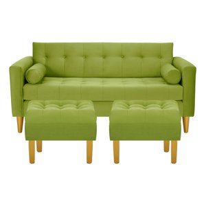 Bodevir - Sofa Retro 3C + 2 Pouf Felpa 01 Pistacho