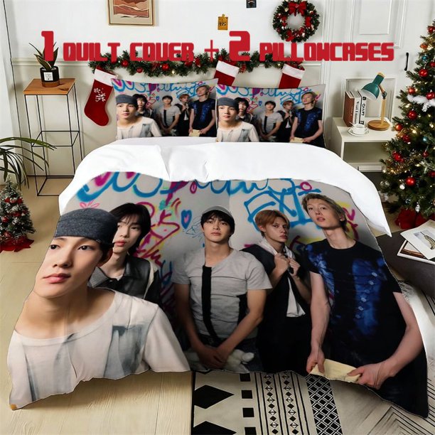 3pcs Kpop Graffiti Printed Bedding Set Soft Duvet Cover with 2 Pillowcases All Season Comfort