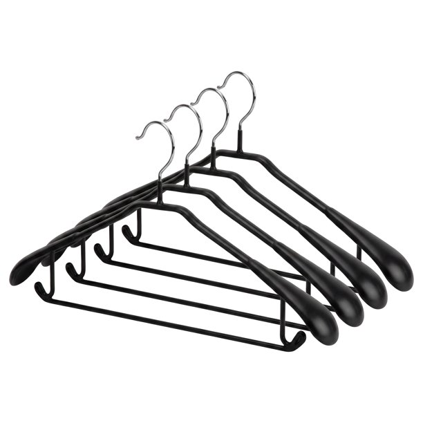 REGALWOVEN Perchas de Traje de Acero Inoxidable para Hombres y Mujeres, Gancho Redondo de Acero Inoxidable (Tamaño Estándar) Juego de 4 Perchas de Ropa Negras