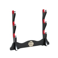 Magideal - Soporte De Espadas Expositor Horizontal De Madera Para Wakizashi Tanto Katana Y Flauta Artesanal Con Ganchos Y Barra De Apoyo Adecuado Para Coleccionistas Decoración De Oficina Y Hogar 3 Capas