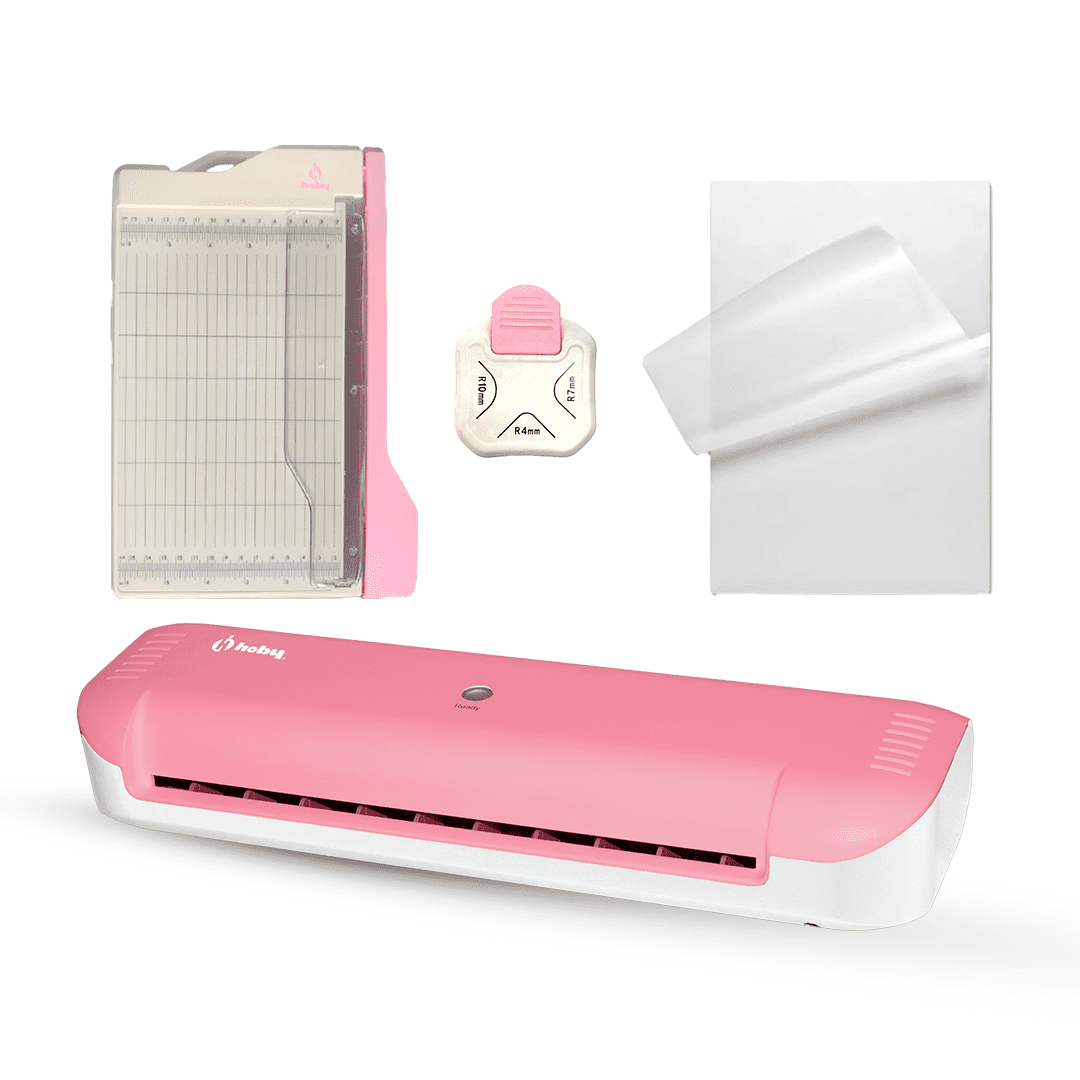 Hobypress - Kit Plastificadora Termolaminadora Rosa Hoby Premium A4