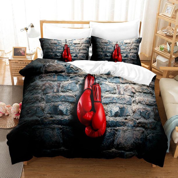 Real Print Boxing Duvet Quilt Cover Bedding PillowCase Double 3-Piece Bedding Set
