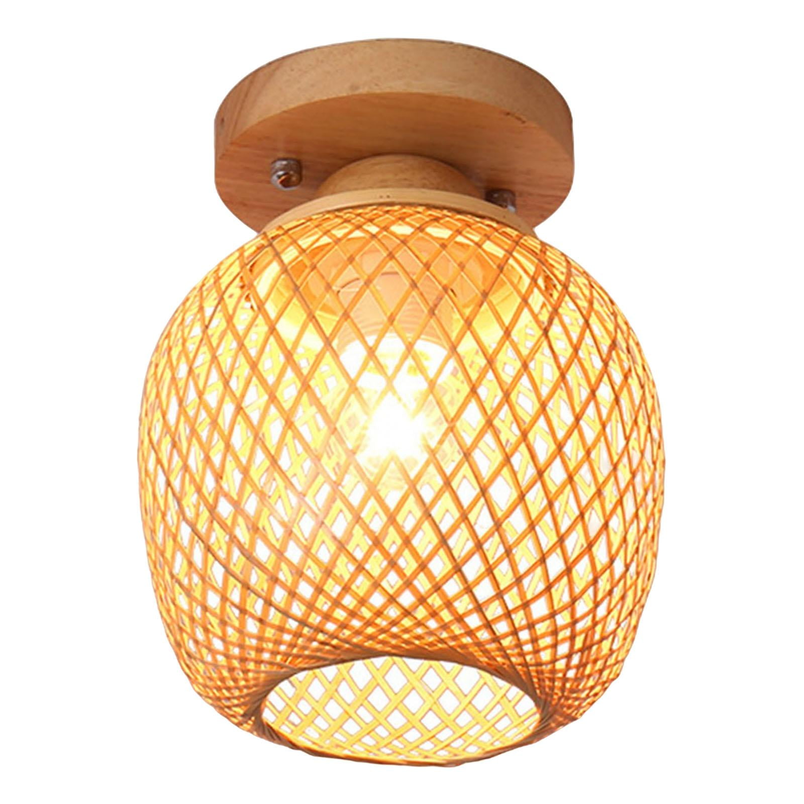 Ioensy - Bambú Mimbre Linterna Pantalla Techo Lámpara Accesorio Cocina C