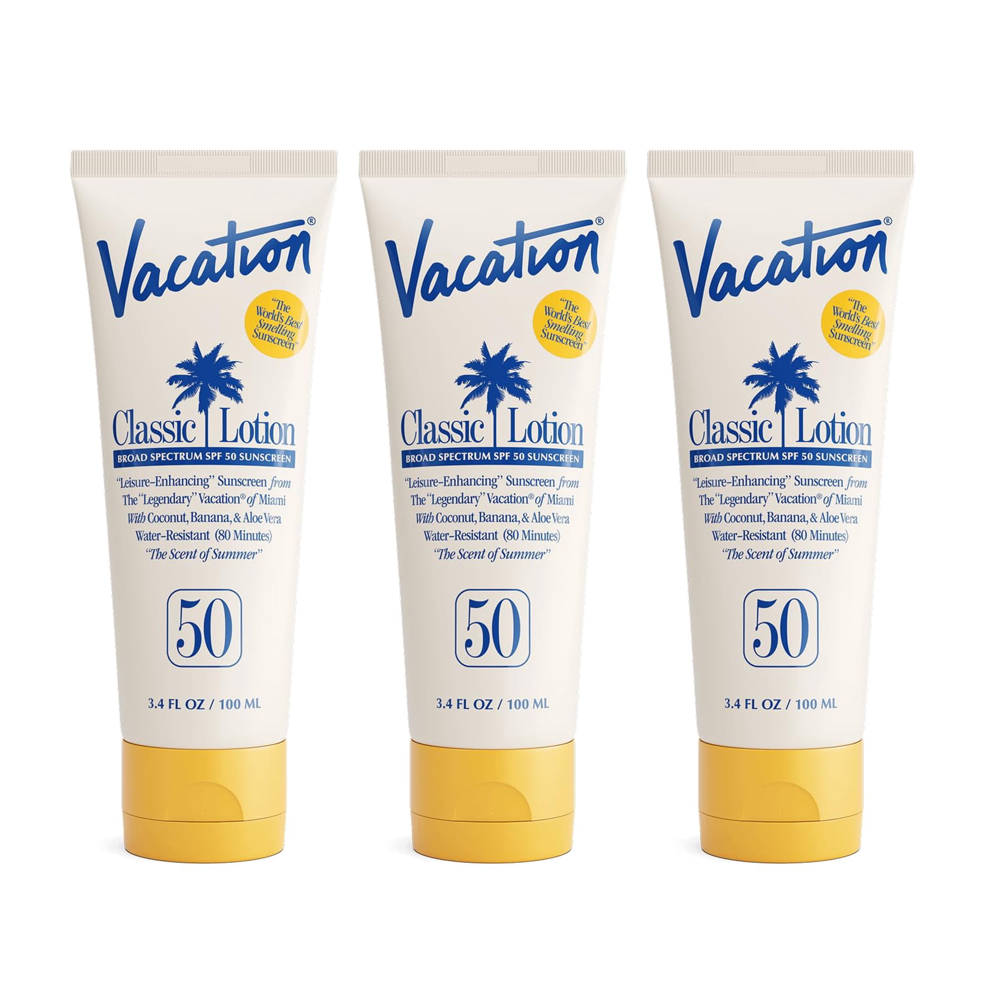 Loción De Protección Solar Vacation Classic Spf 50 100 Ml X 3 Resistente Al Agua