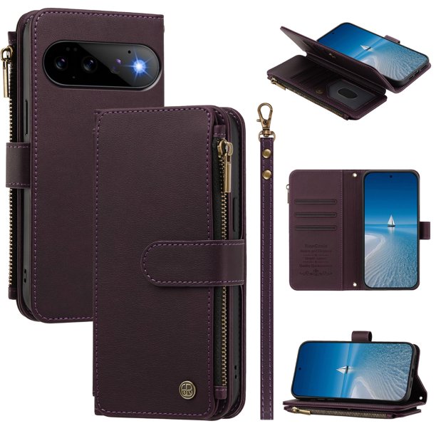 Funda Cartera Google Pixel 11 con Cremallera, Morado