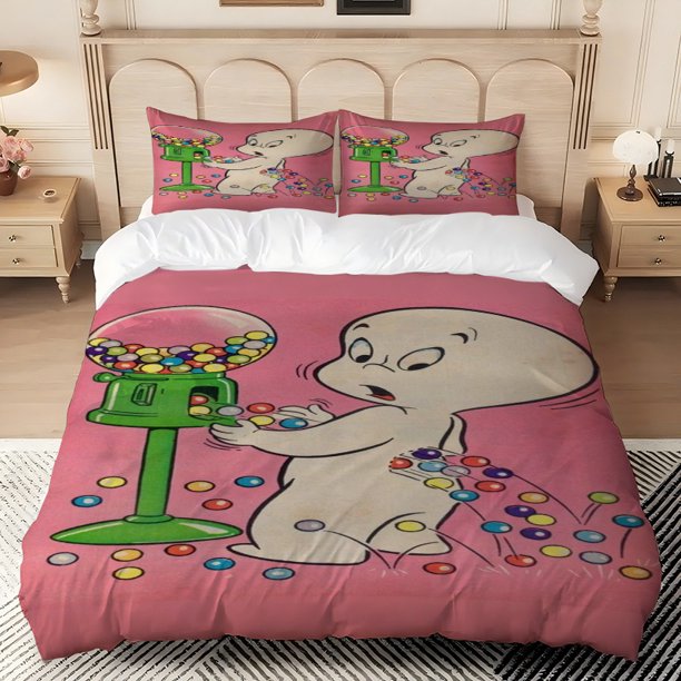 3pcs Casper Bubblegum Illustration Print Bedding Set Duvet Cover + 2 Pillowcases