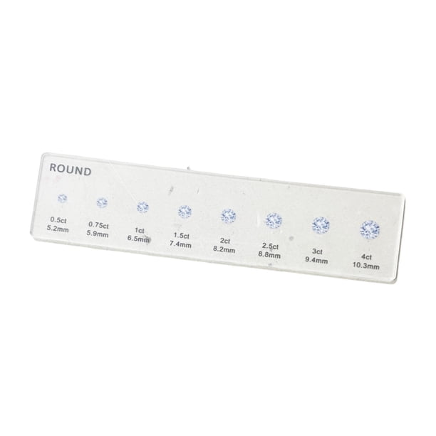 Guía de medición de tamaño de diamante de diamantes portátiles en acrílico transparente de 20 x 5 cm, tamaño de comparación de tamaño y forma de diama redondo