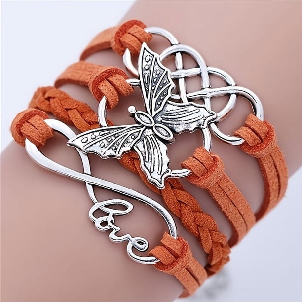 Handmade Leather Bracelet with Love and Butterfly Design - Perfect Gift for Men and Women