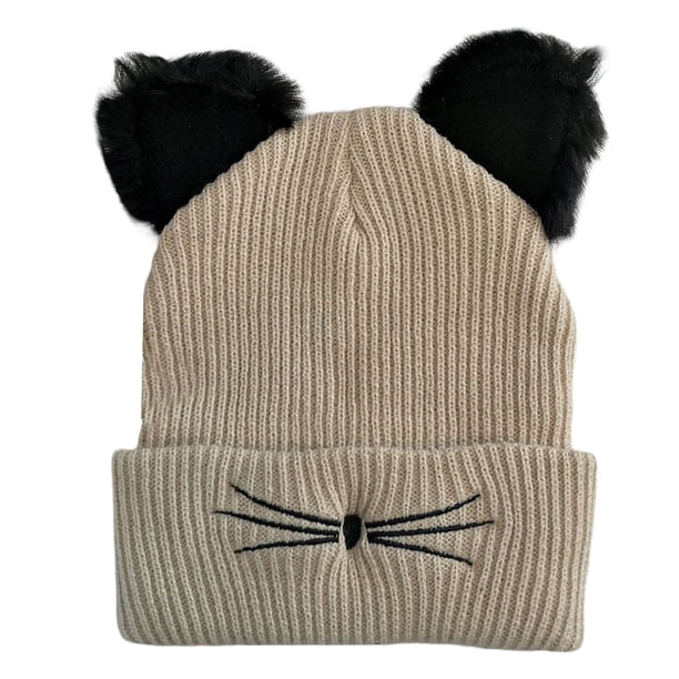 Gorro de punto con orejas de gato, gorro de lana bordado, bonito gorro cálido para otoño e invierno, gorro para el frío.