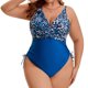 thumbnail image 5 of Agnes Orinda Traje de Baño de Una Pieza para Mujer Tallas Grandes Escote en V Estampado de Leopardo con Control de Abdomen Frente Retorcido Fruncido Traje de Natación con Almohadillas Removibles Azul, 5 of 8