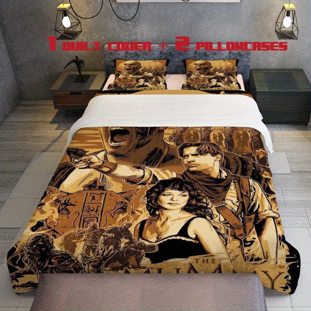 A Set of 3pcs of Bedding Featuring an Alternative Mummy Themed Design Including a Duvet Cover And Pillowcases