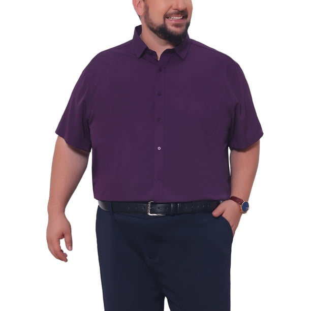 INSPIRE CHIC Regreso a Clases Camisas de Negocios de Manga Corta con Bolsillo en el Pecho para Hombres Grandes y Altos 4XL Púrpura Oscuro