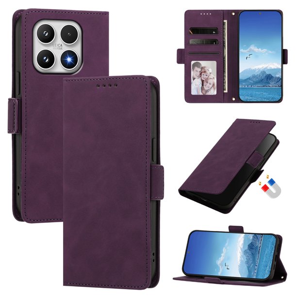 Funda Billetera Delgada para Xiaomi 17 con Ranuras y Soporte Morado oscuro