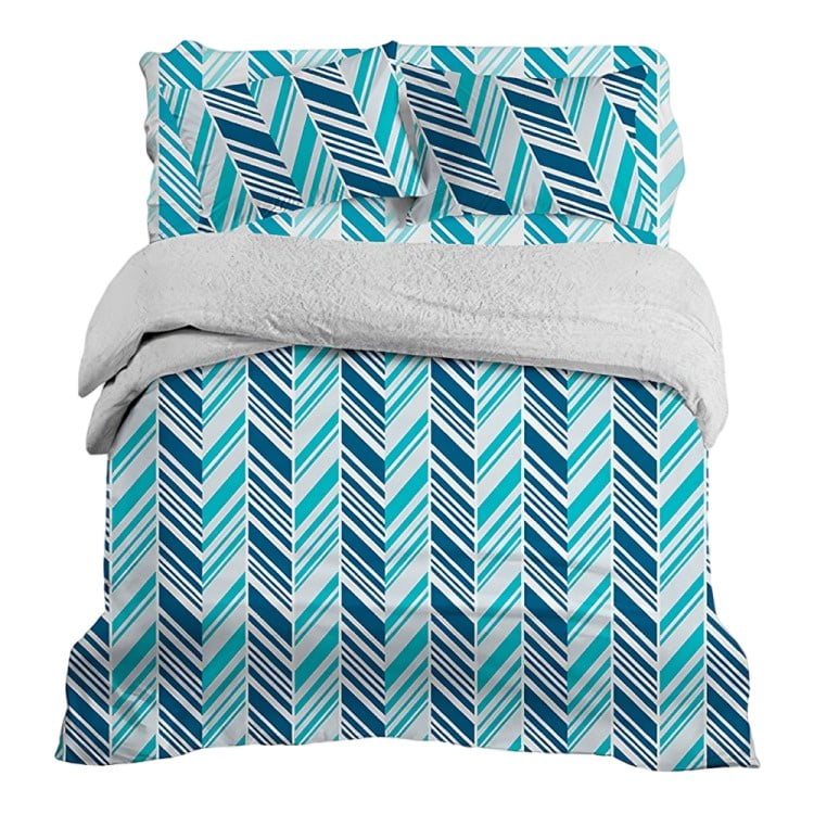 Doral - Plumón Sherpa+ Sábana Microfibra De 2 Plazas Diagonales Azules