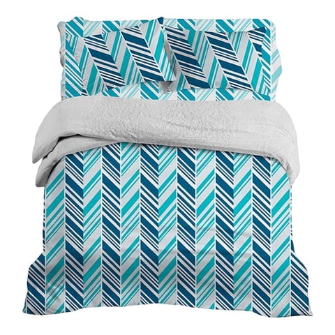 Doral - Plumón Sherpa+ Sábana Microfibra De 2 Plazas Diagonales Azules