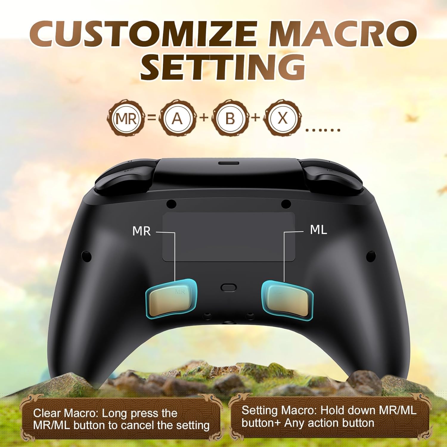 thumbnail image 5 of Mando de juegos inalámbrico - Gamepad Pro para Nintendo Switch/Lite/OLED con conector para auriculares, luz RGB, ajuste macro, despertador, turbo, vibración ajustable de doble motor.-Negro, 5 of 7