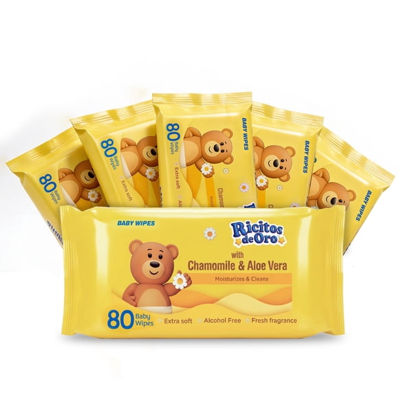 Toallitas húmedas para bebé Ricitos de Oro con aroma a manzanilla y aloe vera, 480 piezas