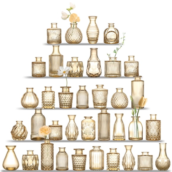 Juego de floreros de vidrio UPBUD ámbar, 36 piezas, decoración vintage para bodas