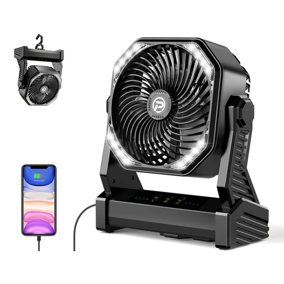 Ventilador con pilas AddAcc de 20000 mAh con luz giratoria de 270°