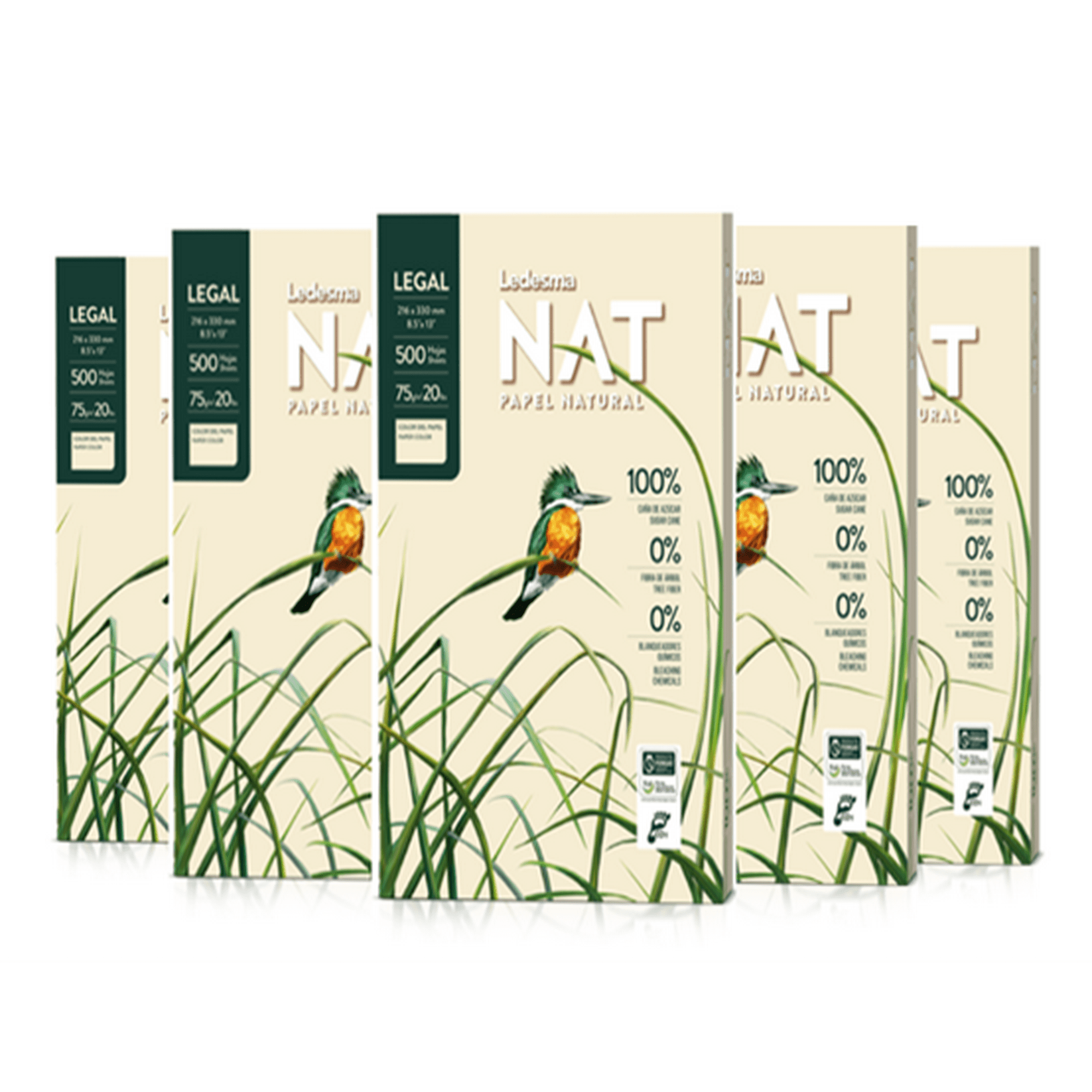 Ledesma - Pack 5 Resma De Papel Oficio Ecológico 500 Hojas C/u Multifunción-caña De Azúcar