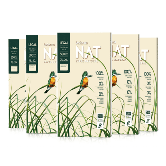 Pack 5 Resma de Papel Oficio Ecológico 500 Hojas c/u Multifunción-Caña de Azúcar