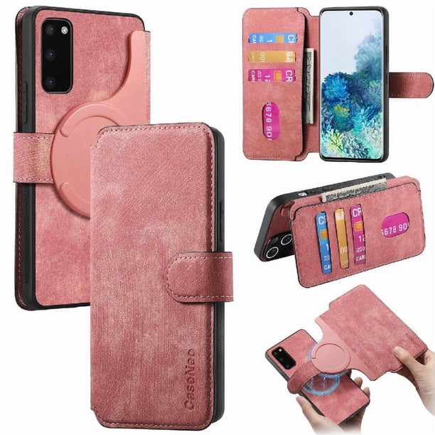 Funda Billetera Magnética para Samsung Galaxy S20 Soporte Tarjetas Desmontable Rosa