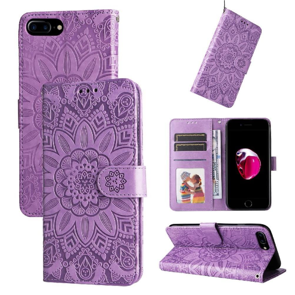 Funda Tipo Cartera Foxdock Para Iphone Se 2020 , Diseño Girasol En Relieve, Cuero Pu, Cierre Magnético, Soporte Y Tarjetero