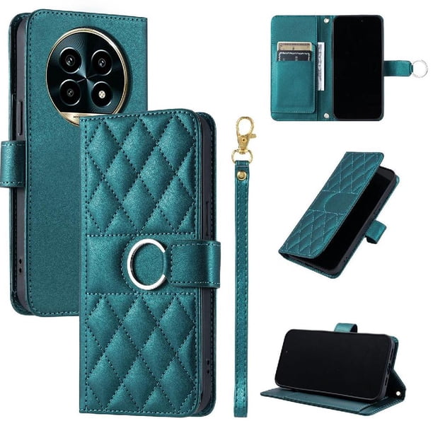 Funda Acolchada con Anilla y Correa para Realme 13 Pro Slots para Tarjetas Verde