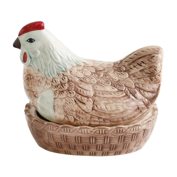 Cesta de Almacenamiento de Huevos con Diseño de Pollo, Cesta de Recolección de Huevos, Cesta Decorativa, Organizador, Recipiente Rústico para Huevos P Cerámica Marrón