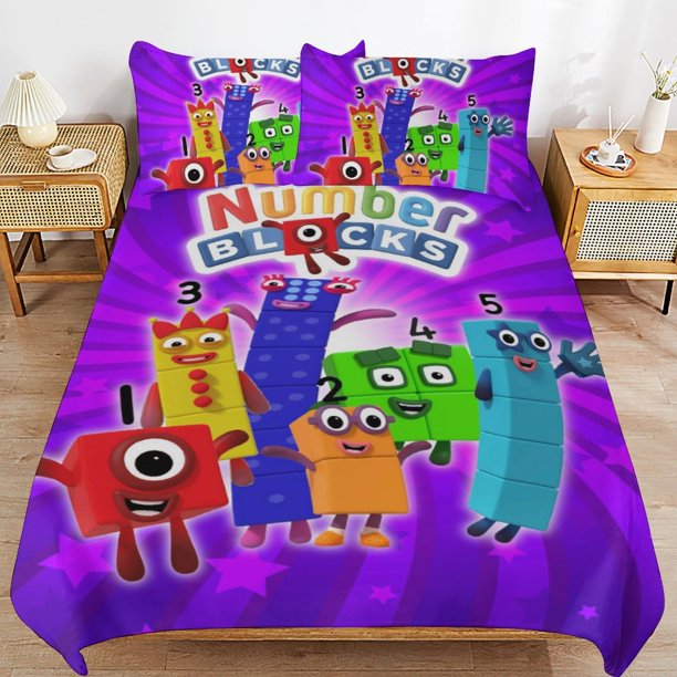 Number Block Bedding Set Duvet Cover Comfortable and Lightweight Cartoon Bedding 3 Piece Bed Set