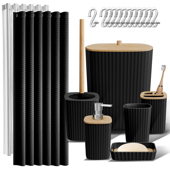 Juego de accesorios de baño Clara Clark, 20 piezas, negro con cortina de ducha