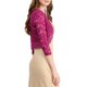 thumbnail image 4 of INSPIRE CHIC Chaquetas de Mujer Encaje Floral Cárdigan Mangas 3/4 Cubierta Transparente Superior Púrpura Rojo L, 4 of 7