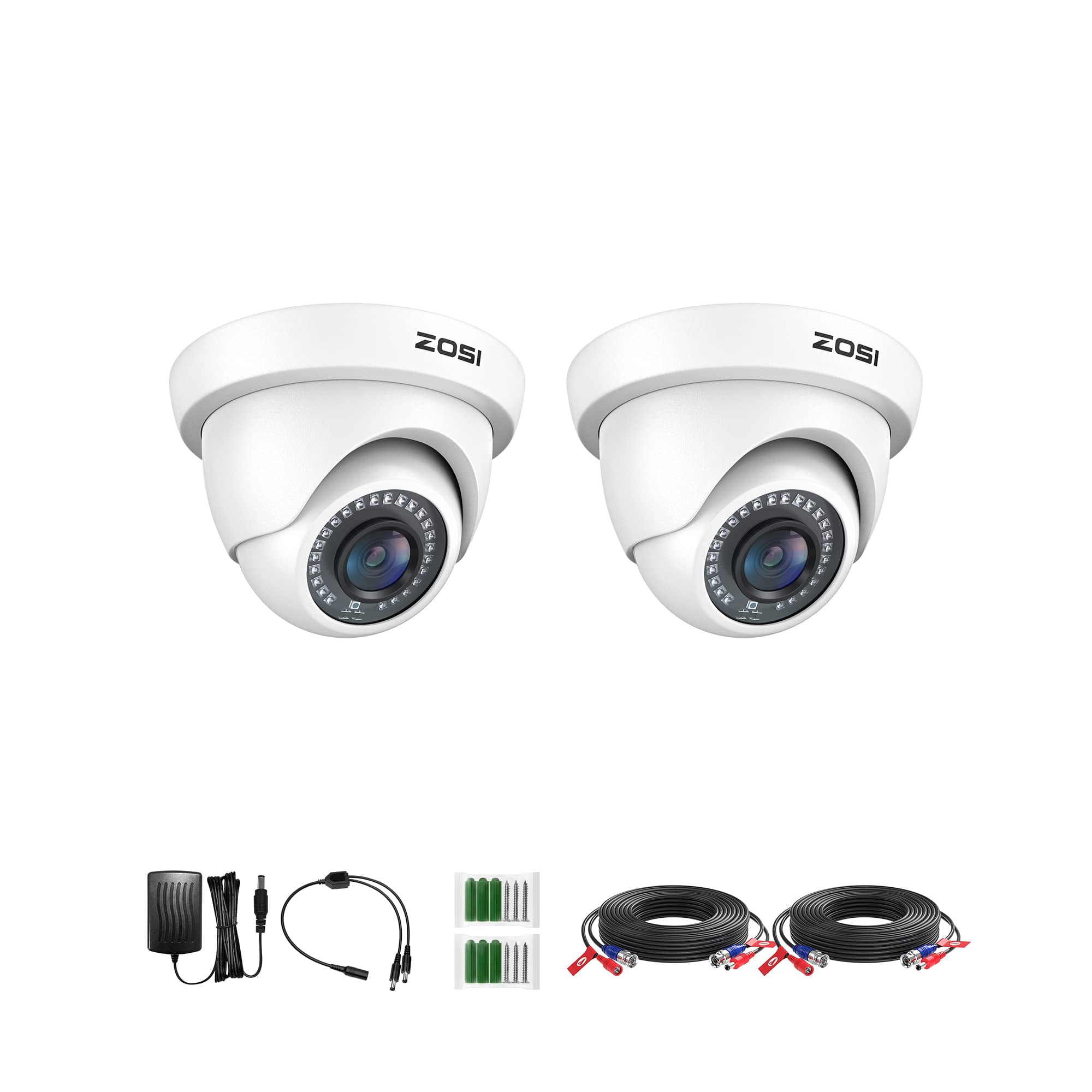 Kit De Cámaras De Seguridad Zosi, Paquete De 2, 2.0 Mp Hd 1080p Con Visión Nocturna De 80 Pies