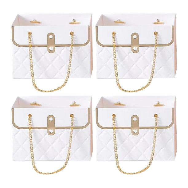 4x Caja de flores Flores Presente Almacenamiento Bolsa de papel de regalo con asa Bolsa de flores Portátil para Hotel Día de San Valentín Accesorios Blanco