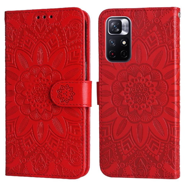 Funda tipo cartera FOXDOCK para Xiaomi Poco M4 Pro 5G , diseño girasol en relieve, cuero PU, cierre magnético, soporte y tarjetero