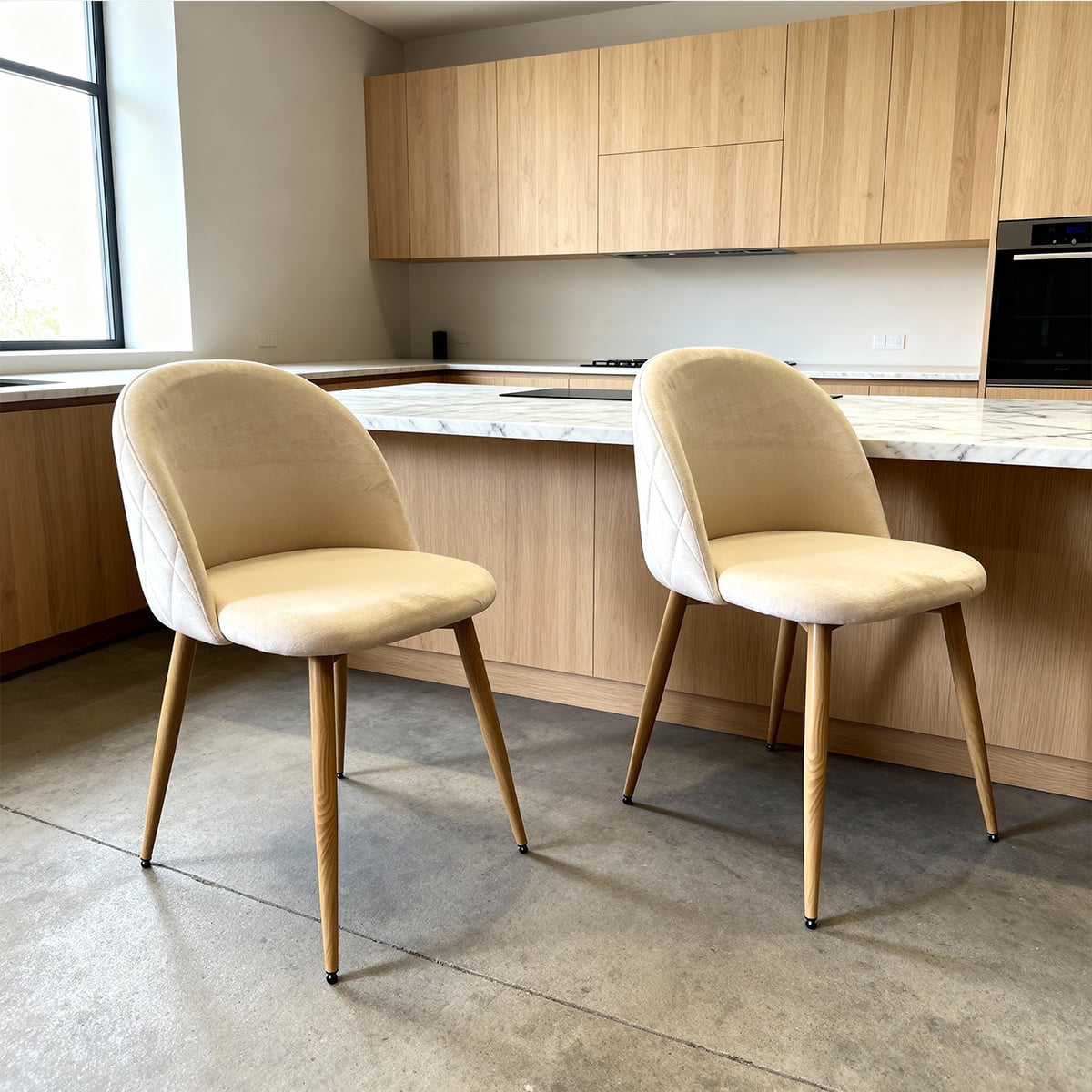Pack 2 Sillas Comedor Moderna Acolchada Metal Sora Venhoouse Felpa Beige