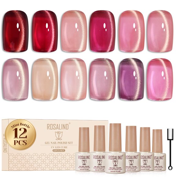 Set de 12 esmaltes en gel ROSALIND Pink Cat Eye