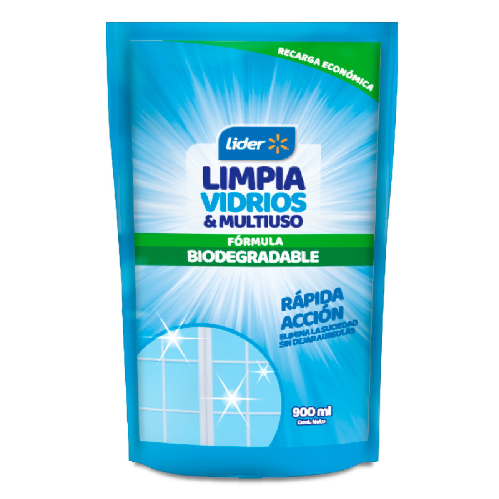 Limpia Vidrios Líquido Rápida Acción Doypack 900 ml Lider