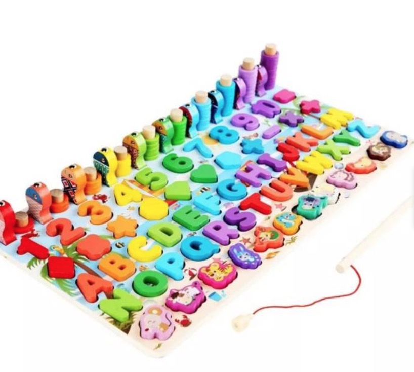 Tomasstore - Juego Madera 7 En 1 Montessori Pesca Números Formas Abaco