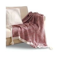 Tengfei - Mantas Decorativas Para Sofas Camas Con Pompon 130X150 Cm Burdeo