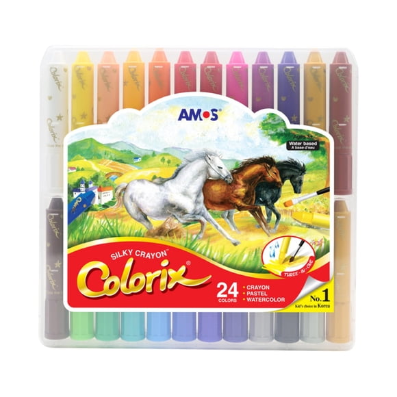 Crayones AMOS Twist 3 en 1, crayón, pastel y acuarela, 24 colores